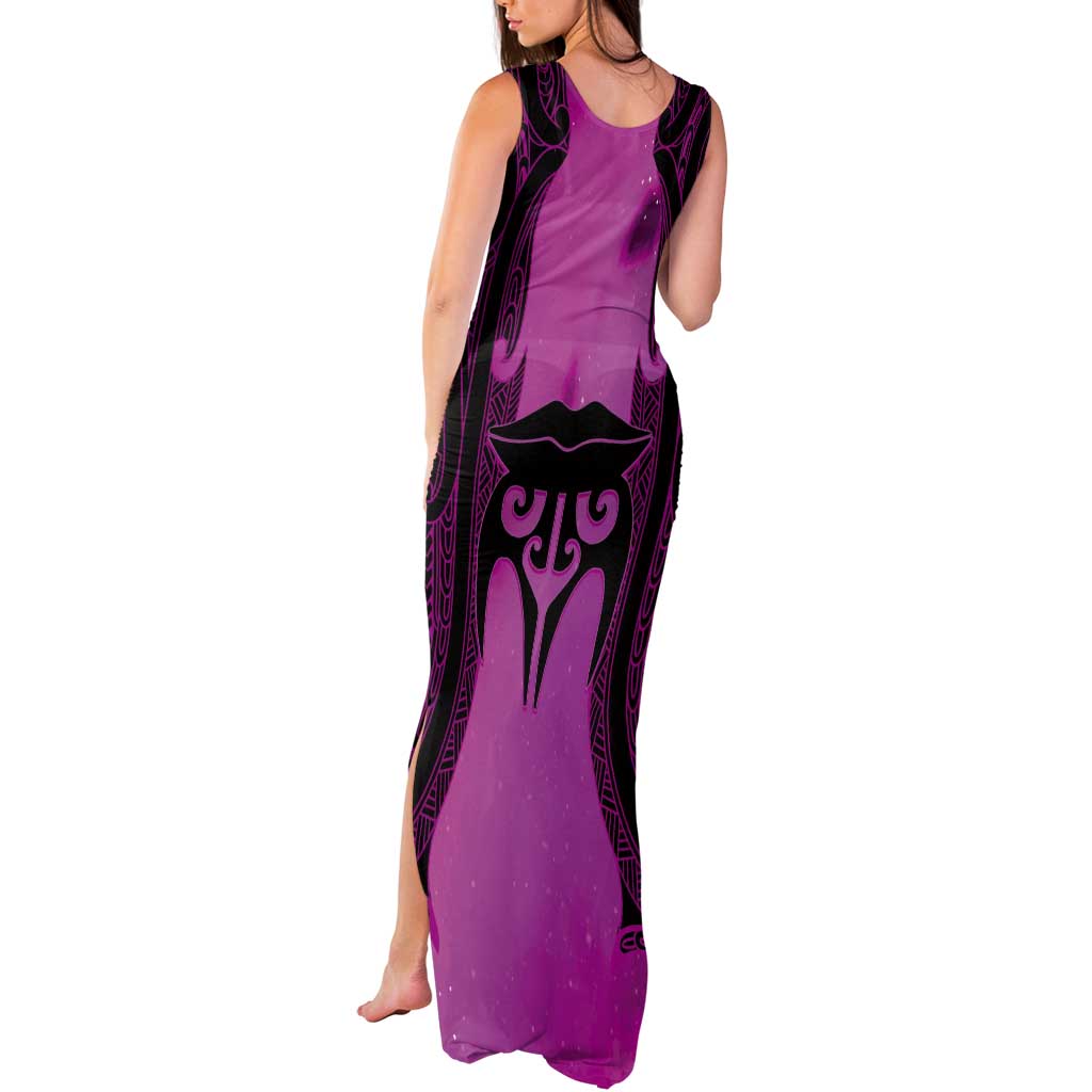 Personalised Moko Kauae New Zealand Tank Maxi Dress Maori Chin Tattoo Pink LT14 - Polynesian Pride