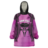 Personalised Moko Kauae New Zealand Wearable Blanket Hoodie Maori Chin Tattoo Pink LT14 One Size Pink - Polynesian Pride