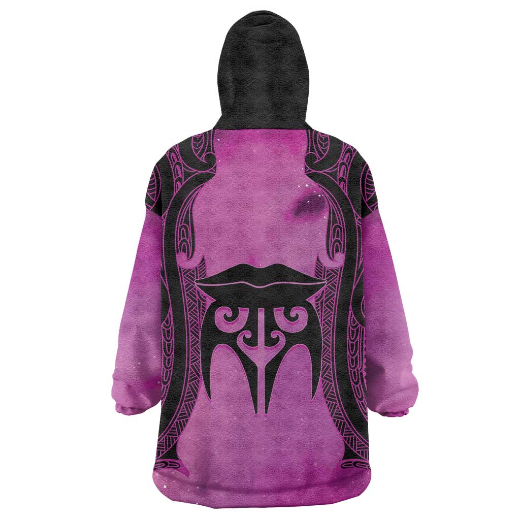 Personalised Moko Kauae New Zealand Wearable Blanket Hoodie Maori Chin Tattoo Pink LT14 - Polynesian Pride