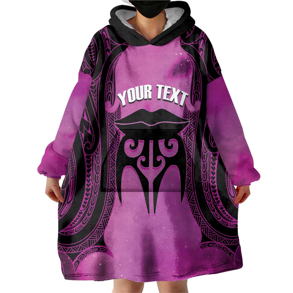 Personalised Moko Kauae New Zealand Wearable Blanket Hoodie Maori Chin Tattoo Pink LT14 - Polynesian Pride