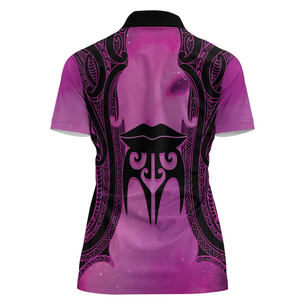 Personalised Moko Kauae New Zealand Women Polo Shirt Maori Chin Tattoo Pink LT14 - Polynesian Pride