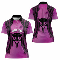 Personalised Moko Kauae New Zealand Women Polo Shirt Maori Chin Tattoo Pink LT14 - Polynesian Pride