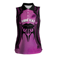 Personalised Moko Kauae New Zealand Women Sleeveless Polo Shirt Maori Chin Tattoo Pink LT14 Female Pink - Polynesian Pride