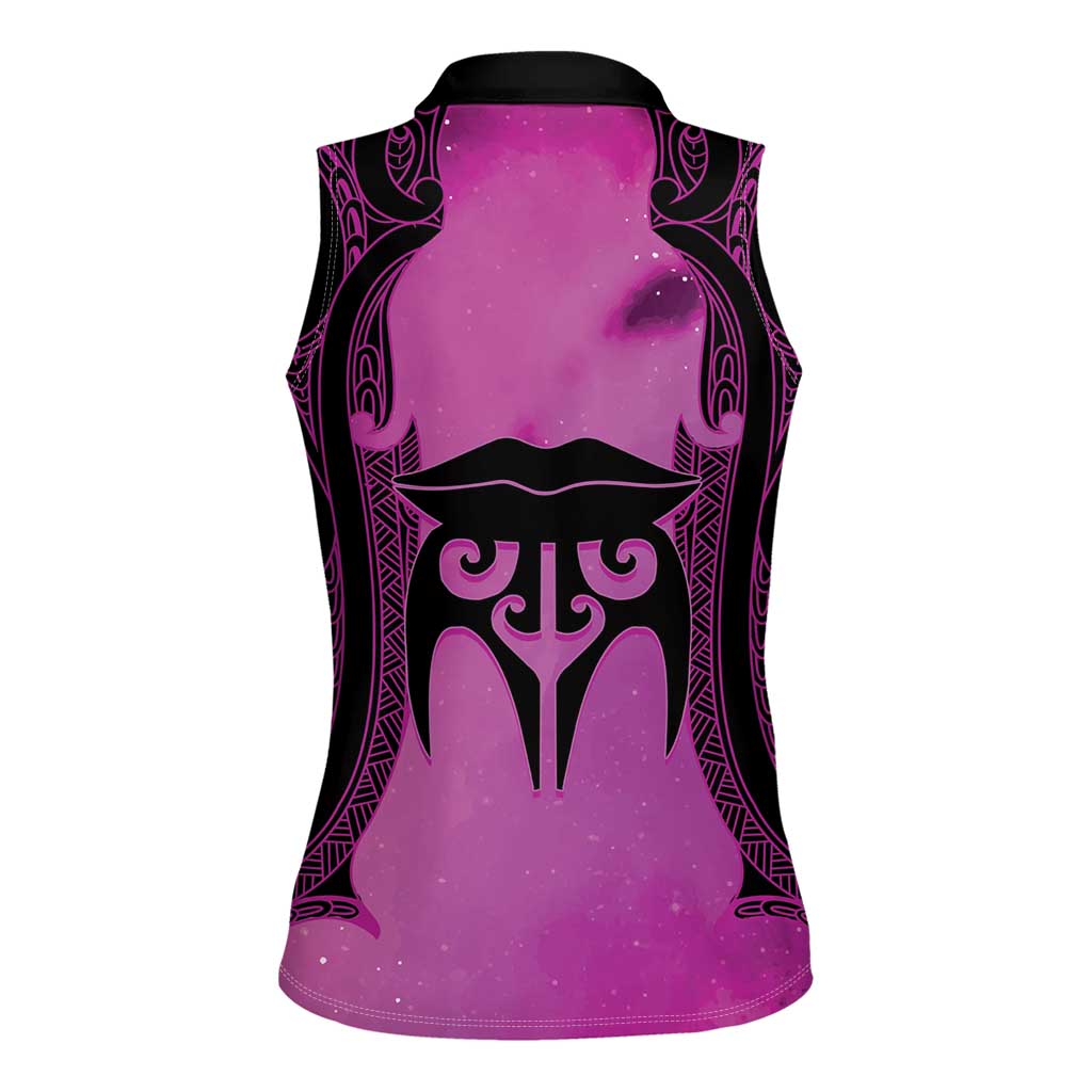 Personalised Moko Kauae New Zealand Women Sleeveless Polo Shirt Maori Chin Tattoo Pink LT14 - Polynesian Pride