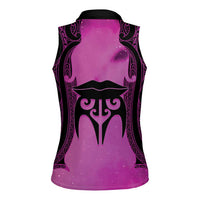 Personalised Moko Kauae New Zealand Women Sleeveless Polo Shirt Maori Chin Tattoo Pink LT14 - Polynesian Pride