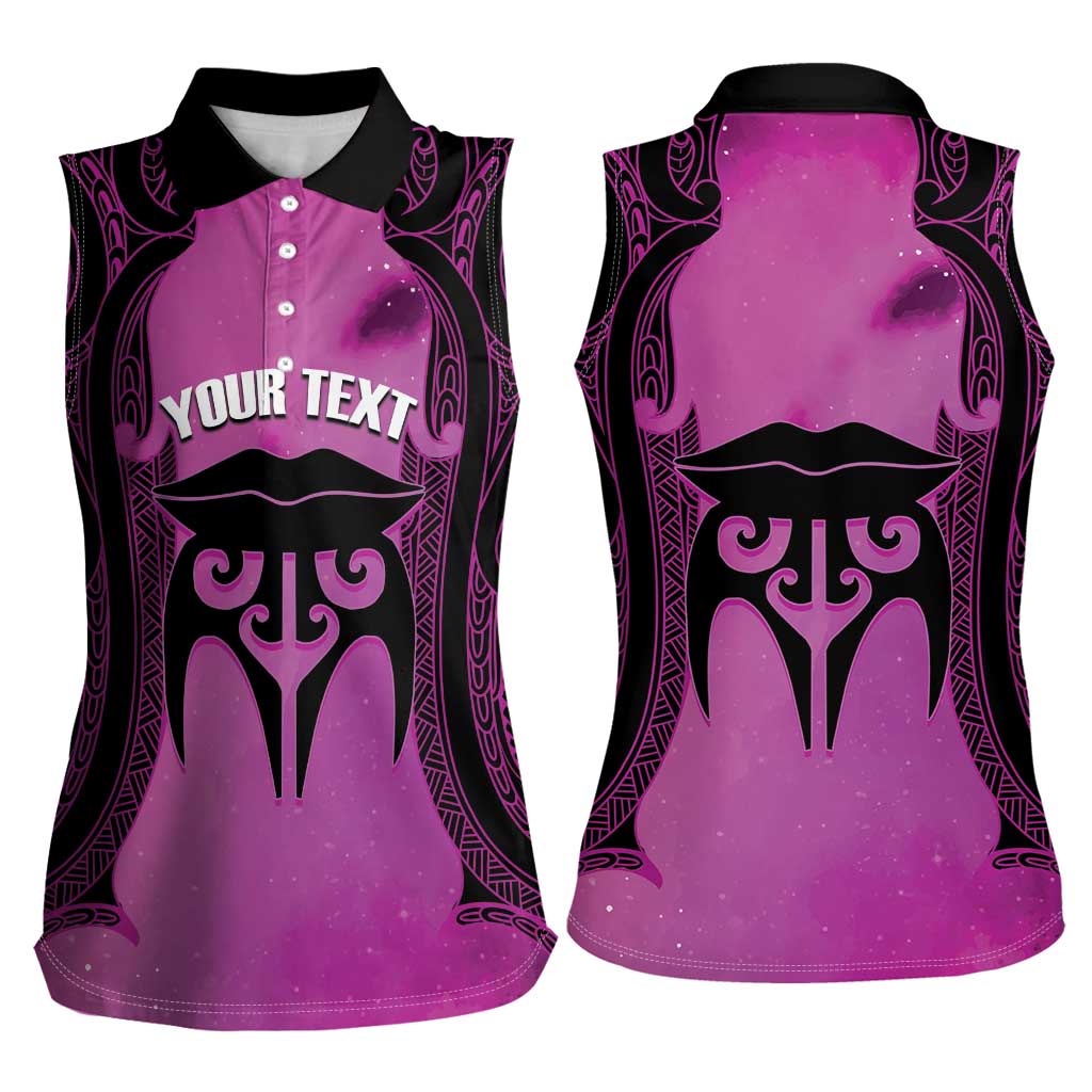 Personalised Moko Kauae New Zealand Women Sleeveless Polo Shirt Maori Chin Tattoo Pink LT14 - Polynesian Pride