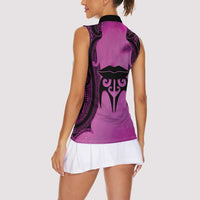 Personalised Moko Kauae New Zealand Women Sleeveless Polo Shirt Maori Chin Tattoo Pink LT14 - Polynesian Pride