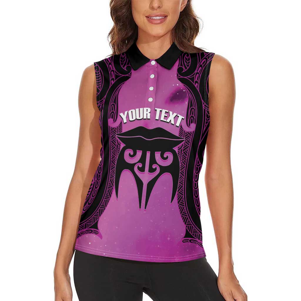Personalised Moko Kauae New Zealand Women Sleeveless Polo Shirt Maori Chin Tattoo Pink LT14 - Polynesian Pride