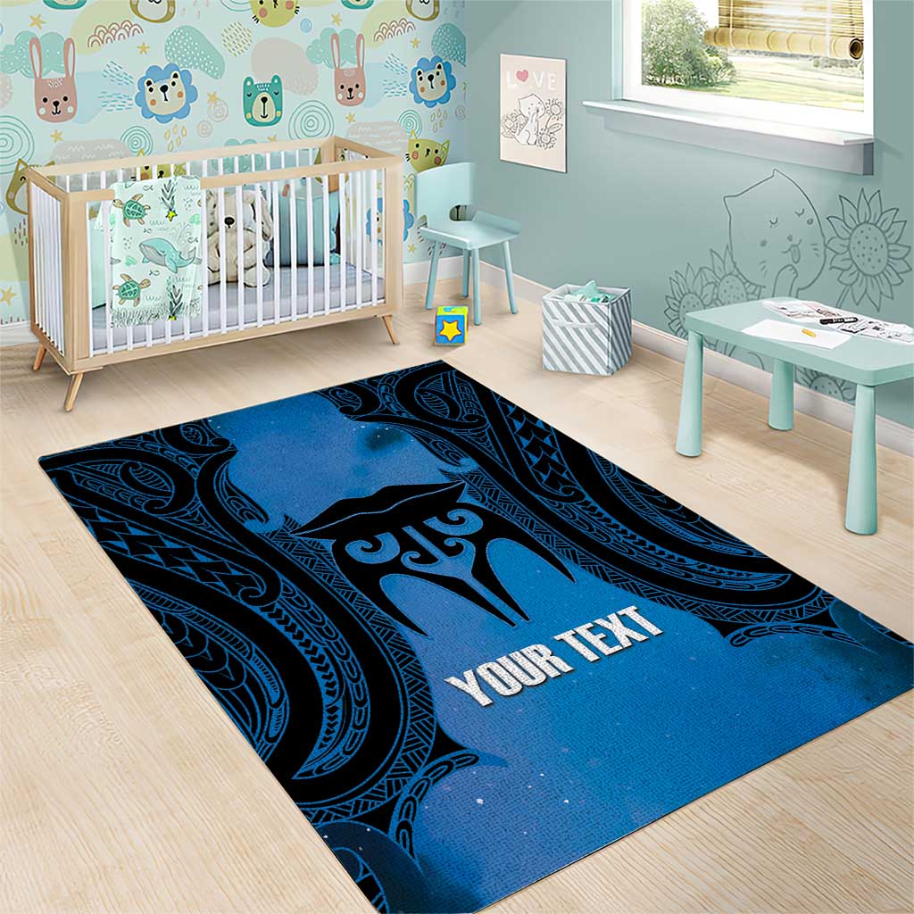 Personalised Moko Kauae New Zealand Area Rug Maori Chin Tattoo Blue - Polynesian Pride