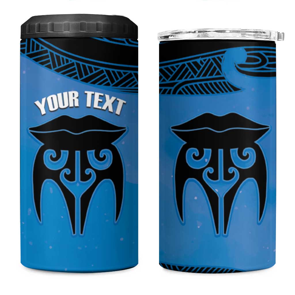 Personalised Moko Kauae New Zealand 4 in 1 Can Cooler Tumbler Maori Chin Tattoo Blue LT14 One Size: 16 oz Blue - Polynesian Pride