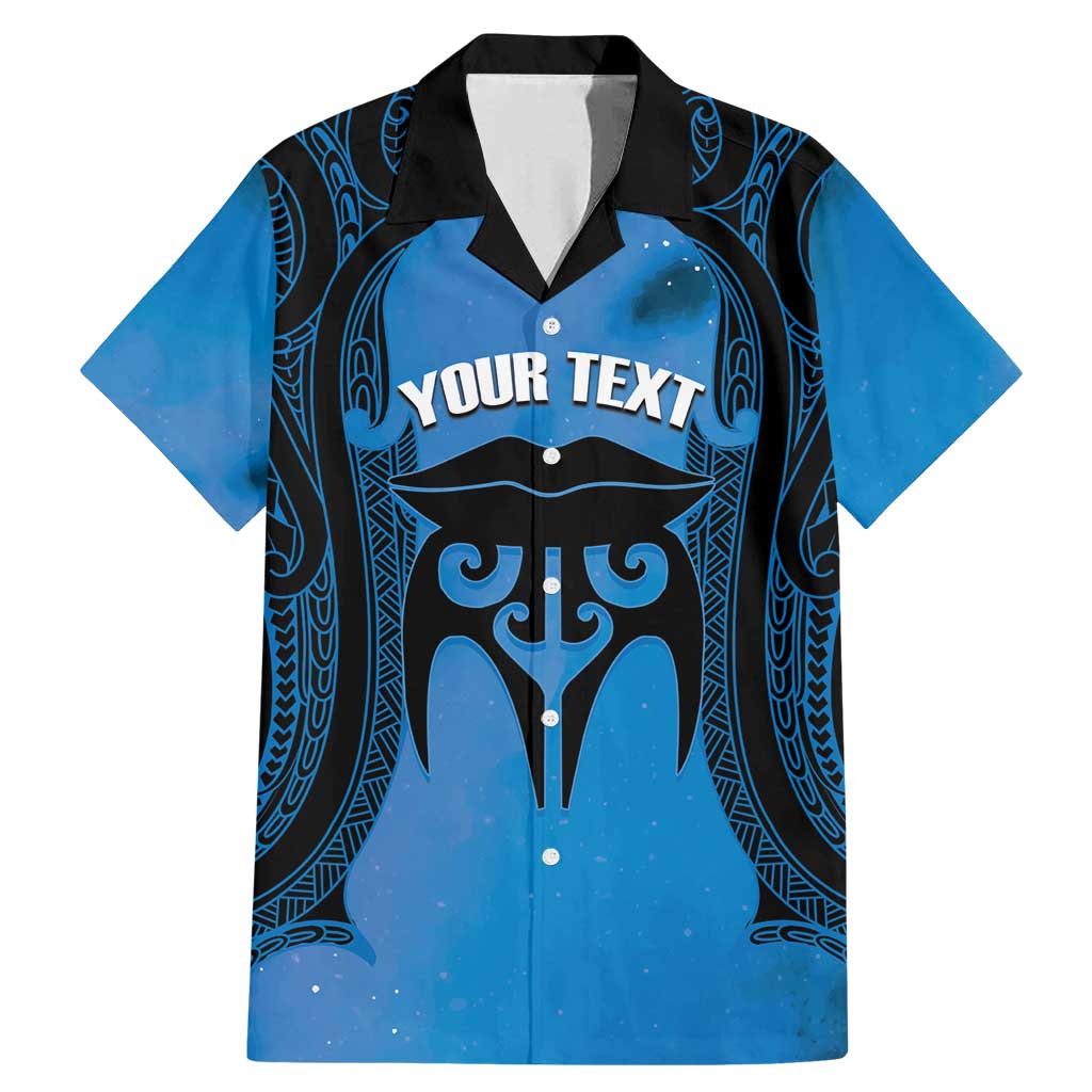 Personalised Moko Kauae New Zealand Family Matching Mermaid Dress and Hawaiian Shirt Maori Chin Tattoo Blue LT14 Dad's Shirt - Short Sleeve Blue - Polynesian Pride