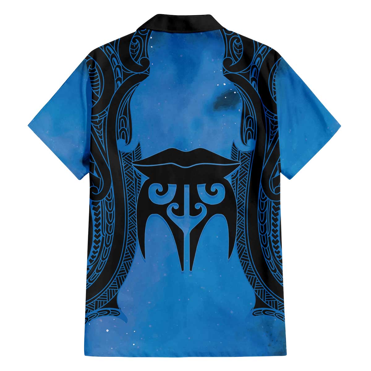 Personalised Moko Kauae New Zealand Family Matching Off The Shoulder Long Sleeve Dress and Hawaiian Shirt Maori Chin Tattoo Blue LT14 - Polynesian Pride