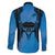Personalised Moko Kauae New Zealand Family Matching Off The Shoulder Long Sleeve Dress and Hawaiian Shirt Maori Chin Tattoo Blue - Polynesian Pride