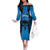 Personalised Moko Kauae New Zealand Family Matching Off The Shoulder Long Sleeve Dress and Hawaiian Shirt Maori Chin Tattoo Blue - Polynesian Pride