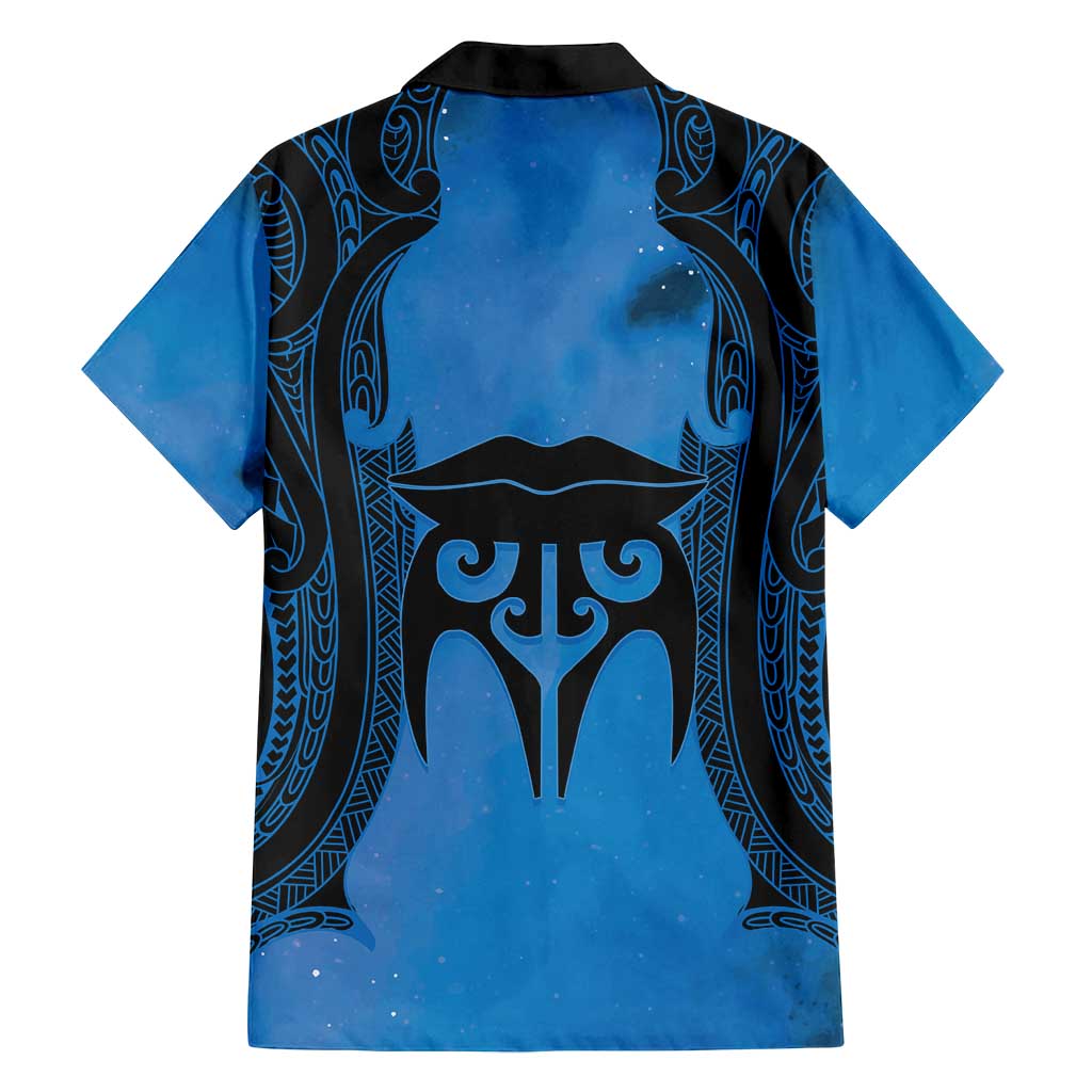 Personalised Moko Kauae New Zealand Family Matching Puletasi and Hawaiian Shirt Maori Chin Tattoo Blue LT14 - Polynesian Pride