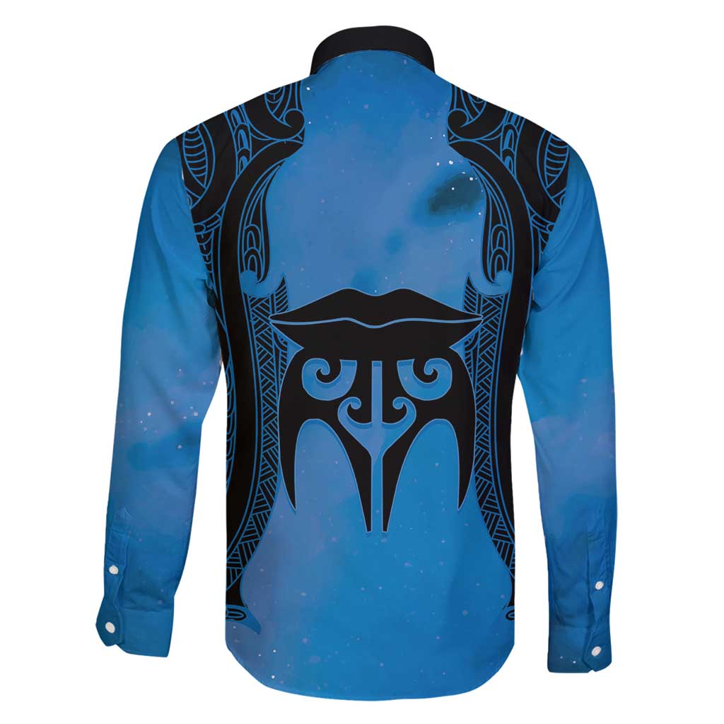 Personalised Moko Kauae New Zealand Family Matching Puletasi and Hawaiian Shirt Maori Chin Tattoo Blue LT14 - Polynesian Pride