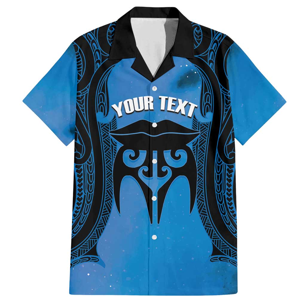 Personalised Moko Kauae New Zealand Family Matching Tank Maxi Dress and Hawaiian Shirt Maori Chin Tattoo Blue LT14 Dad's Shirt - Short Sleeve Blue - Polynesian Pride