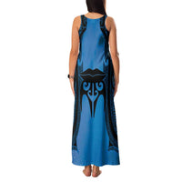 Personalised Moko Kauae New Zealand Family Matching Tank Maxi Dress and Hawaiian Shirt Maori Chin Tattoo Blue LT14 - Polynesian Pride