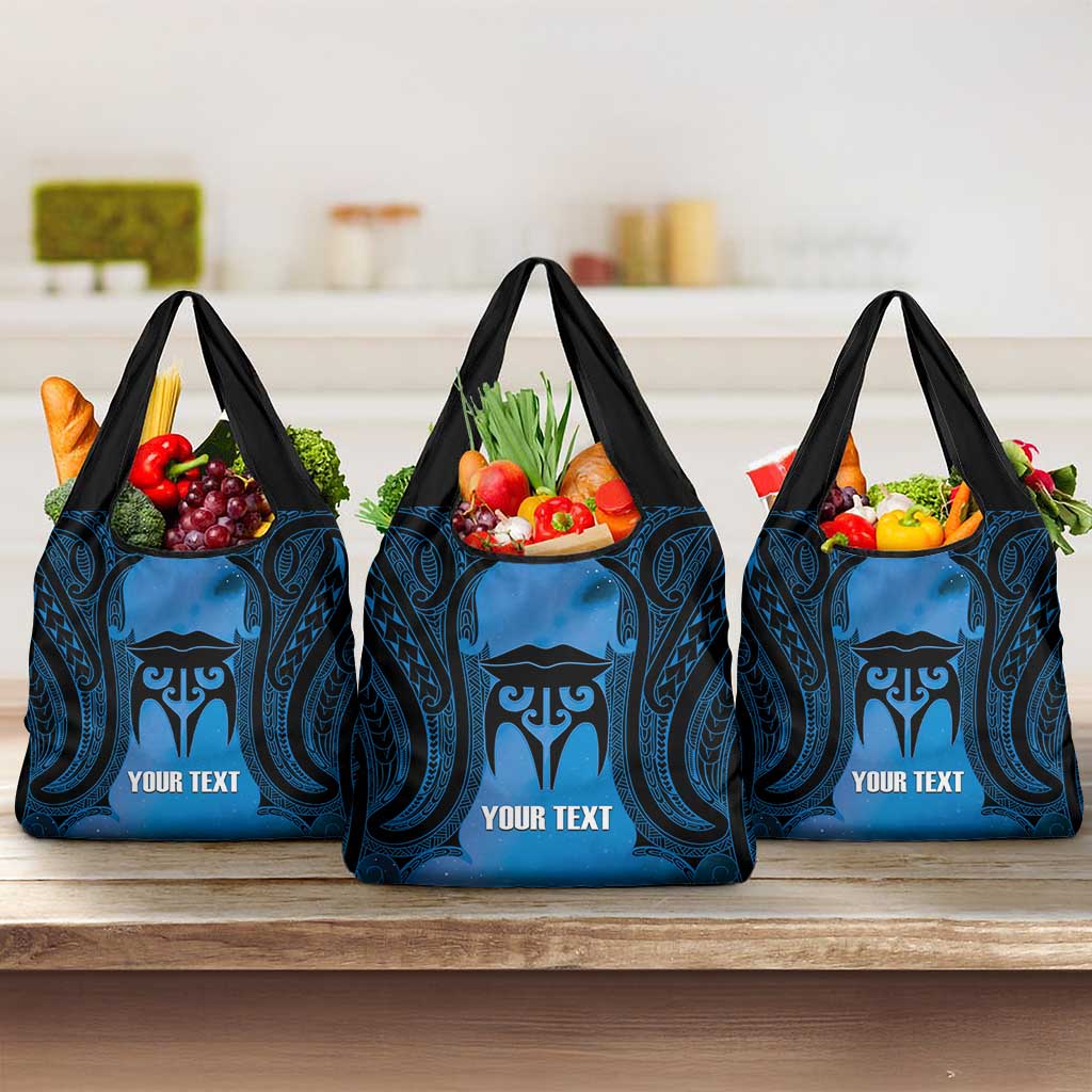 Personalised Moko Kauae New Zealand Grocery Bag Maori Chin Tattoo Blue - Polynesian Pride