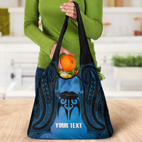Personalised Moko Kauae New Zealand Grocery Bag Maori Chin Tattoo Blue - Polynesian Pride