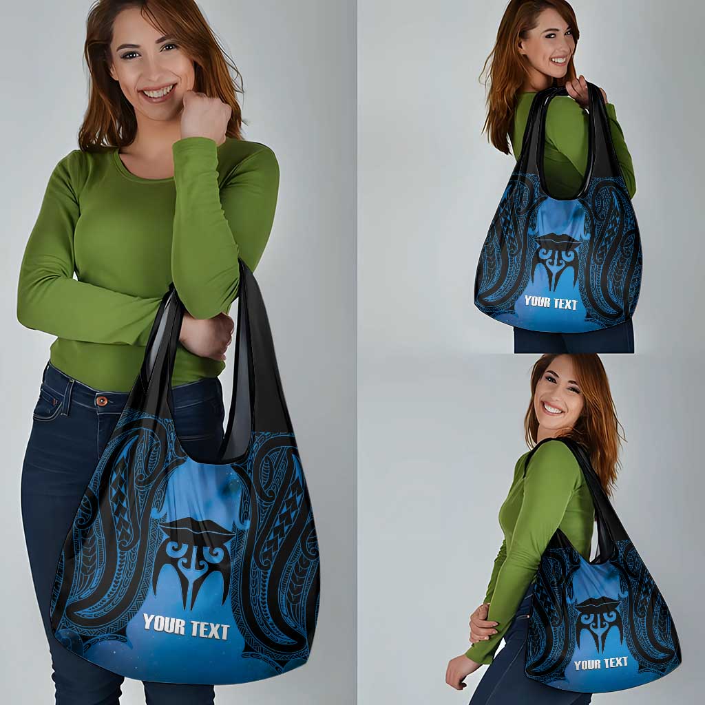 Personalised Moko Kauae New Zealand Grocery Bag Maori Chin Tattoo Blue - Polynesian Pride