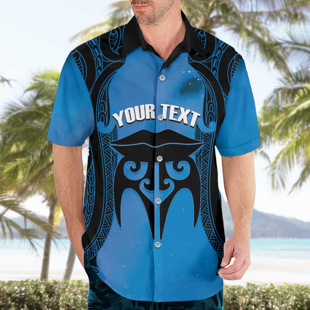 Personalised Moko Kauae New Zealand Hawaiian Shirt Maori Chin Tattoo Blue - Polynesian Pride