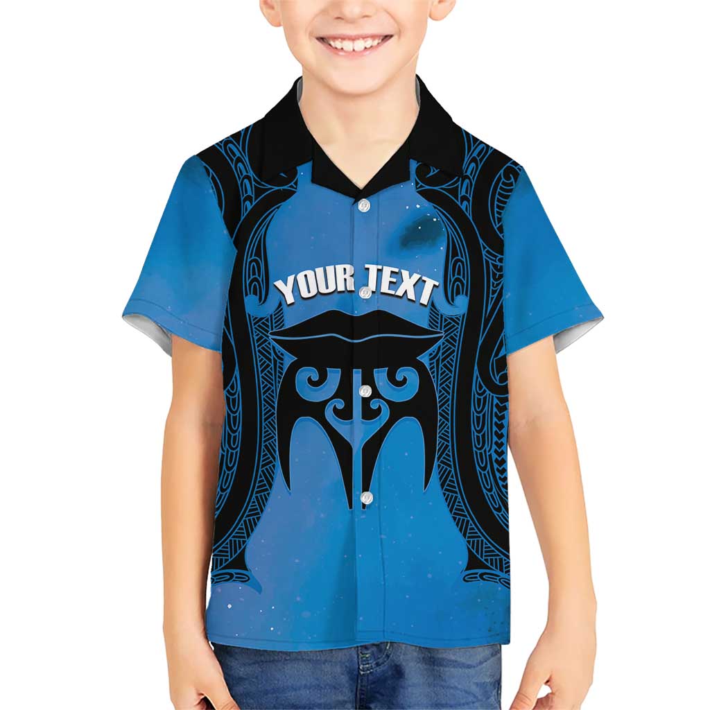 Personalised Moko Kauae New Zealand Hawaiian Shirt Maori Chin Tattoo Blue - Polynesian Pride