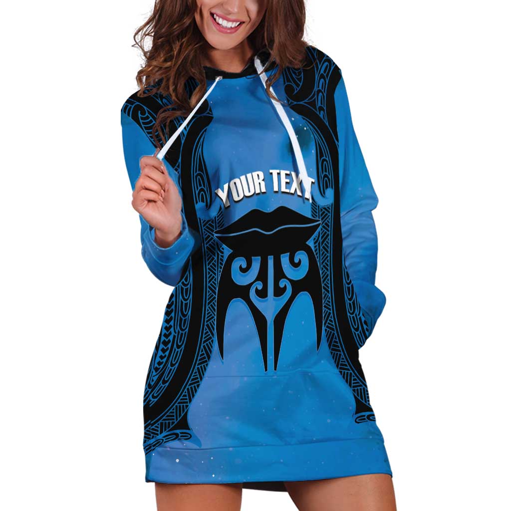 Personalised Moko Kauae New Zealand Hoodie Dress Maori Chin Tattoo Blue LT14 Blue - Polynesian Pride