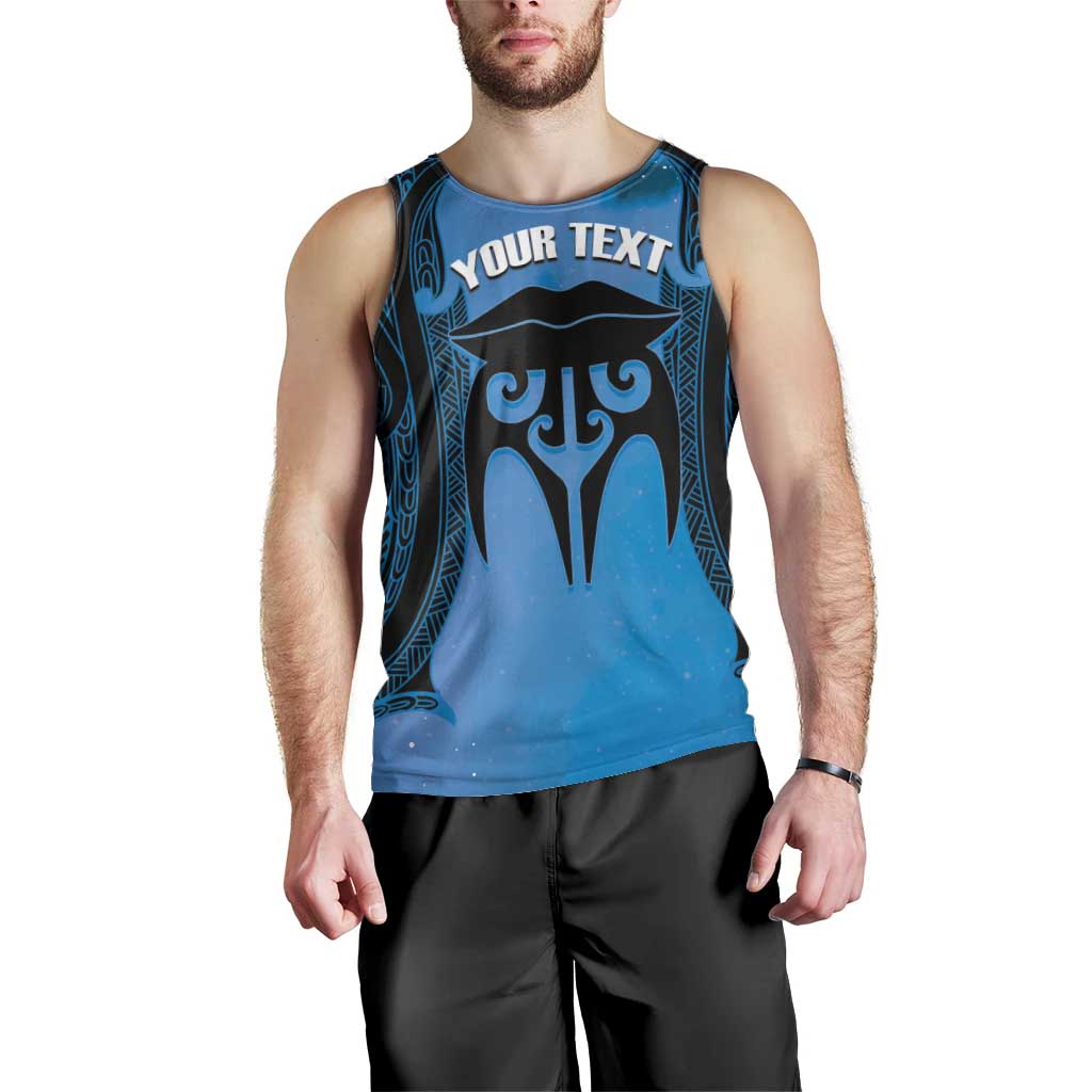 Personalised Moko Kauae New Zealand Men Tank Top Maori Chin Tattoo Blue - Polynesian Pride