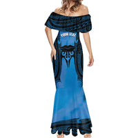 Personalised Moko Kauae New Zealand Mermaid Dress Maori Chin Tattoo Blue LT14 - Polynesian Pride