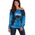 Personalised Moko Kauae New Zealand Off Shoulder Sweater Maori Chin Tattoo Blue - Polynesian Pride