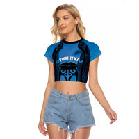 Personalised Moko Kauae New Zealand Raglan Cropped T Shirt Maori Chin Tattoo Blue - Polynesian Pride