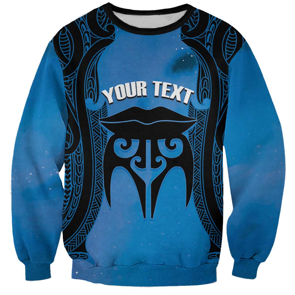 Personalised Moko Kauae New Zealand Sweatshirt Maori Chin Tattoo Blue LT14 Unisex Blue - Polynesian Pride