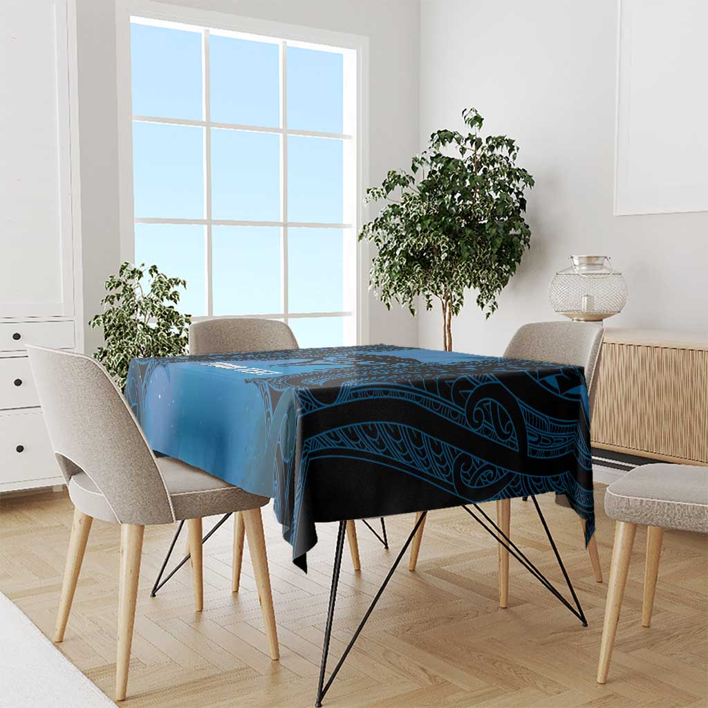 Personalised Moko Kauae New Zealand Tablecloth Maori Chin Tattoo Blue - Polynesian Pride