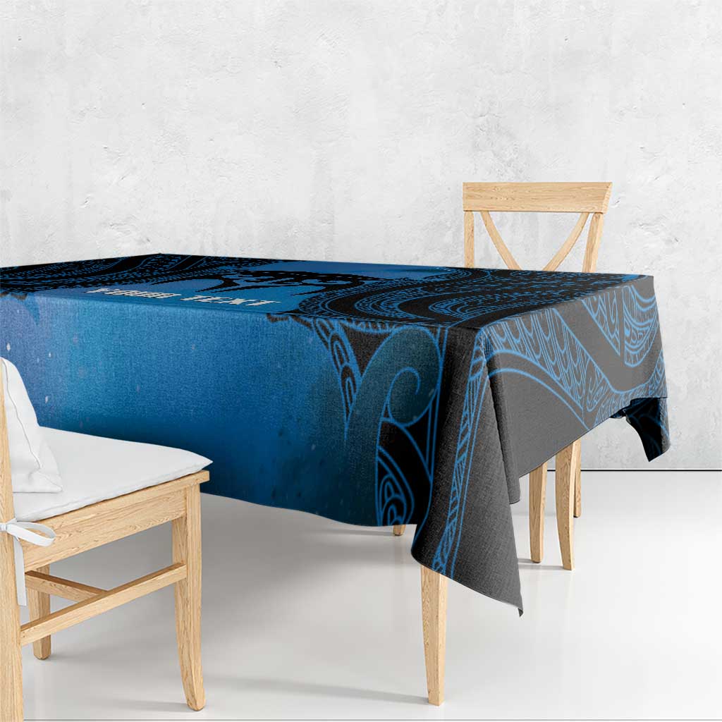 Personalised Moko Kauae New Zealand Tablecloth Maori Chin Tattoo Blue - Polynesian Pride