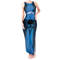 Personalised Moko Kauae New Zealand Tank Maxi Dress Maori Chin Tattoo Blue - Polynesian Pride