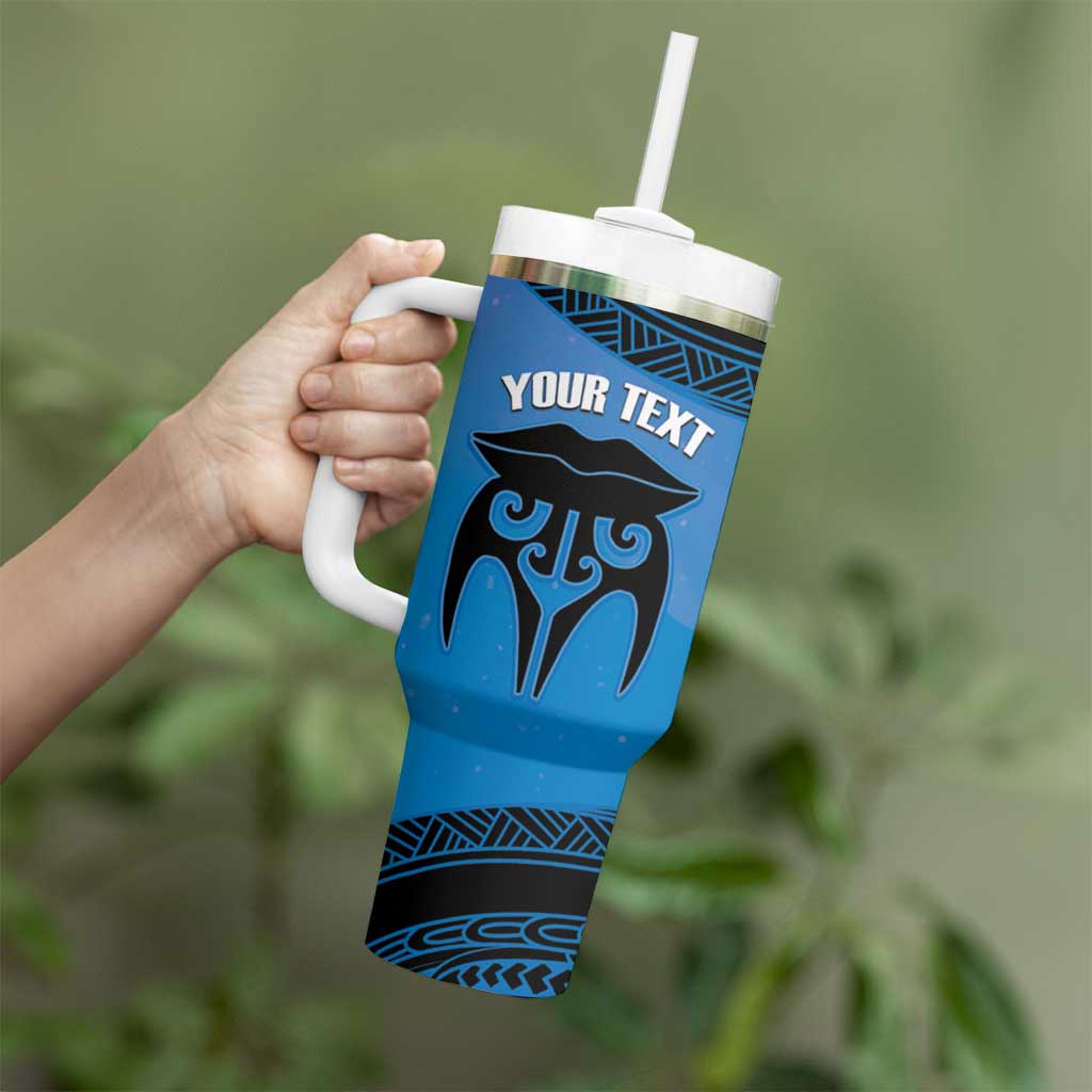Personalised Moko Kauae New Zealand Tumbler With Handle Maori Chin Tattoo Blue - Polynesian Pride