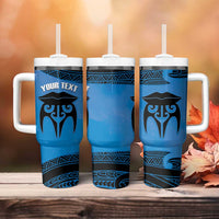 Personalised Moko Kauae New Zealand Tumbler With Handle Maori Chin Tattoo Blue - Polynesian Pride