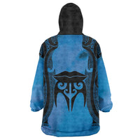 Personalised Moko Kauae New Zealand Wearable Blanket Hoodie Maori Chin Tattoo Blue LT14 - Polynesian Pride