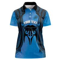 Personalised Moko Kauae New Zealand Women Polo Shirt Maori Chin Tattoo Blue LT14 Female Blue - Polynesian Pride