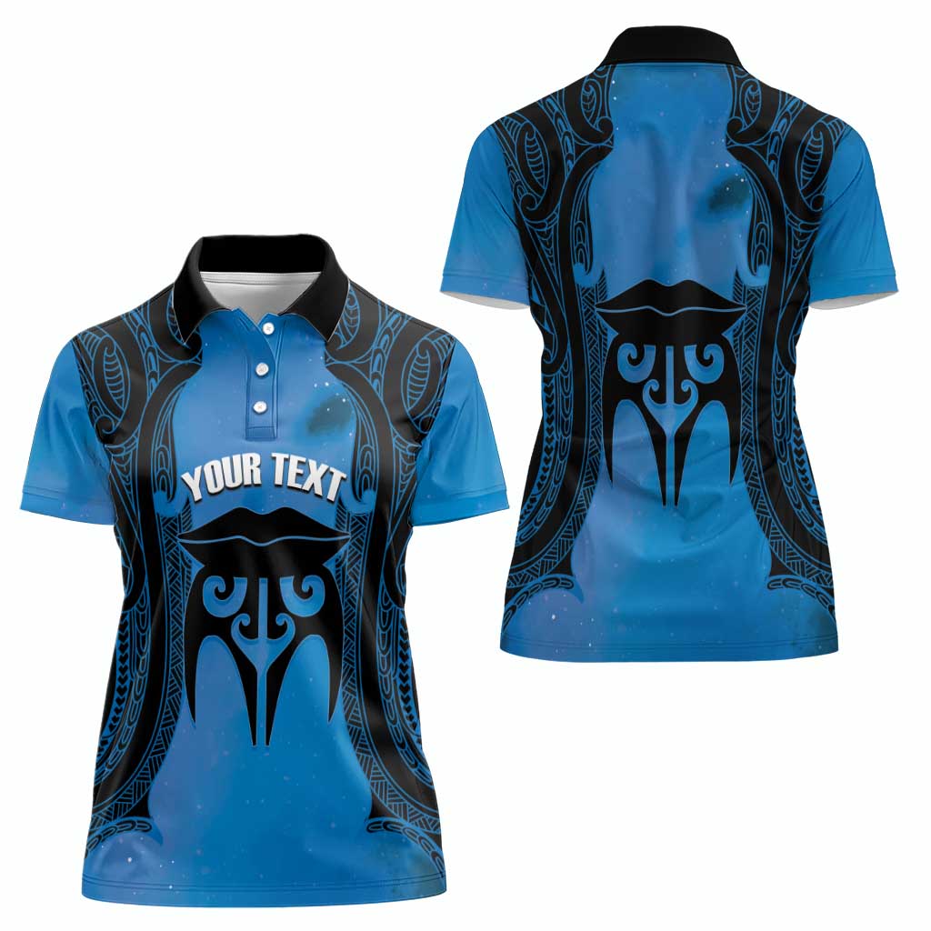 Personalised Moko Kauae New Zealand Women Polo Shirt Maori Chin Tattoo Blue LT14 - Polynesian Pride
