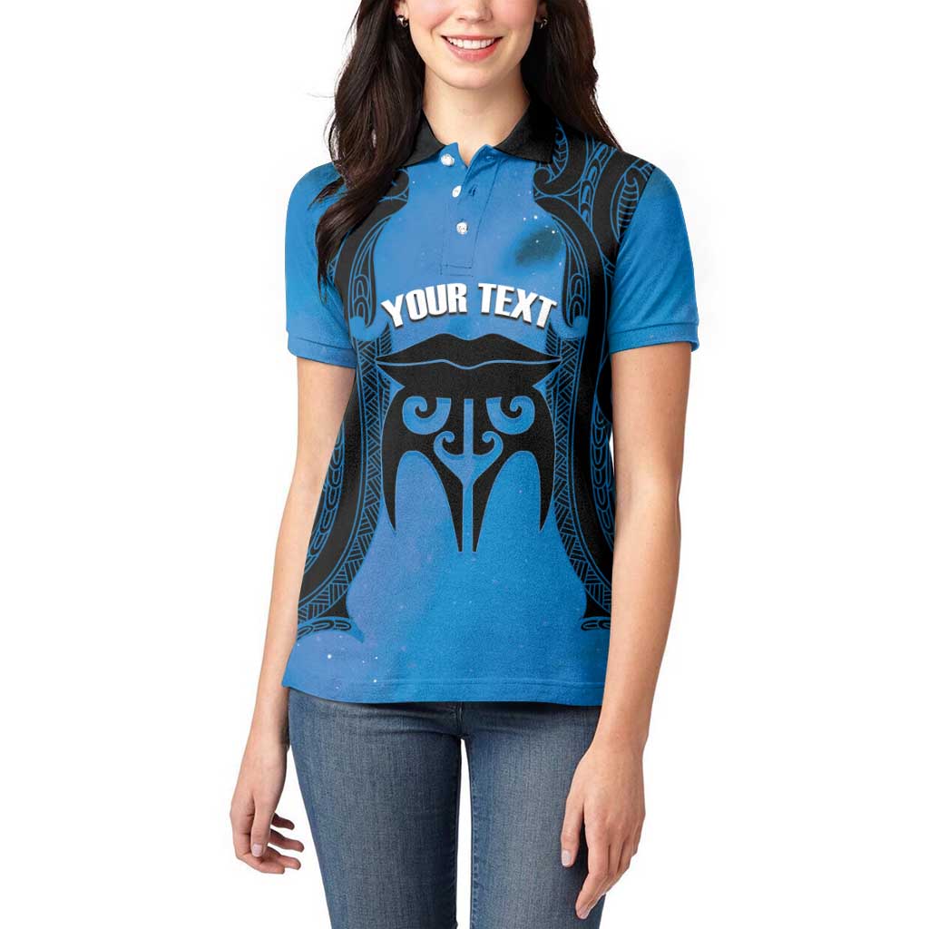 Personalised Moko Kauae New Zealand Women Polo Shirt Maori Chin Tattoo Blue LT14 - Polynesian Pride
