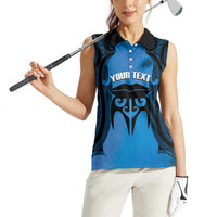 Personalised Moko Kauae New Zealand Women Sleeveless Polo Shirt Maori Chin Tattoo Blue LT14 - Polynesian Pride