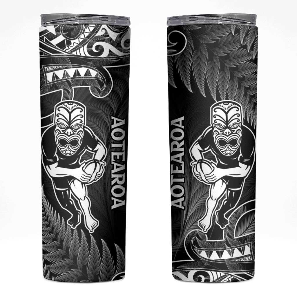 New Zealand Silver Fern Rugby Skinny Tumbler All Black Koru Maori LT14 Black - Polynesian Pride