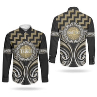 Aotearoa Waikato Tainui Personalised Couples Matching Off Shoulder Short Dress and Long Sleeve Button Shirt Maori Iwi Poutama Puhoro Tattoo LT14 - Polynesian Pride