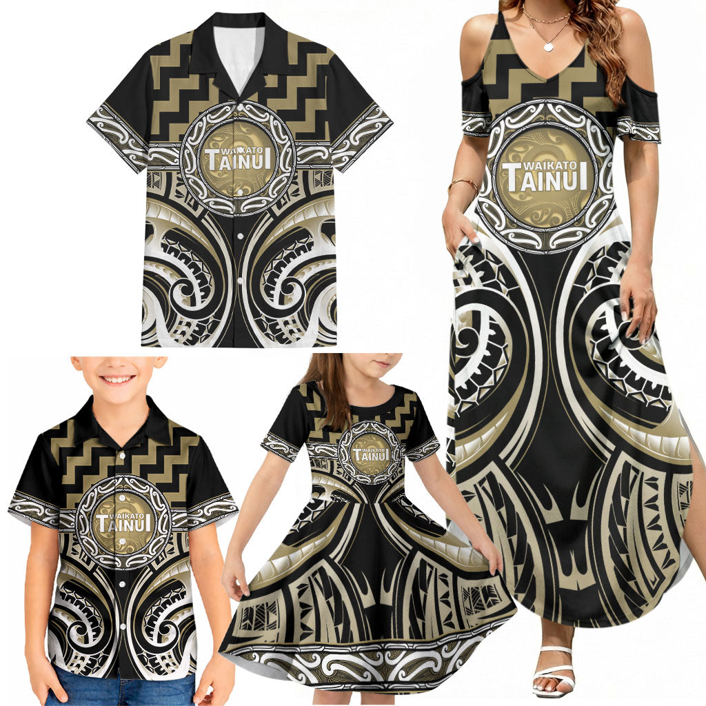 Aotearoa Waikato Tainui Personalised Family Matching Summer Maxi Dress and Hawaiian Shirt Maori Iwi Poutama Puhoro Tattoo LT14 - Polynesian Pride