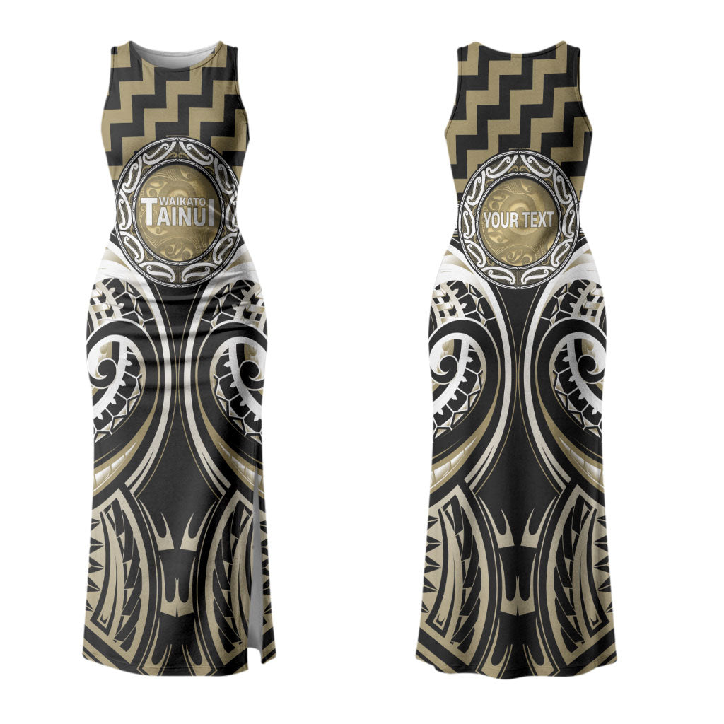 Aotearoa Waikato Tainui Personalised Family Matching Tank Maxi Dress and Hawaiian Shirt Maori Iwi Poutama Puhoro Tattoo LT14 Mom's Dress Old Yellow - Polynesian Pride
