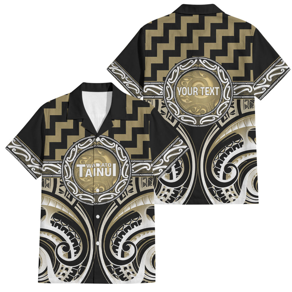 Aotearoa Waikato Tainui Personalised Family Matching Tank Maxi Dress and Hawaiian Shirt Maori Iwi Poutama Puhoro Tattoo LT14 Dad's Shirt - Short Sleeve Old Yellow - Polynesian Pride
