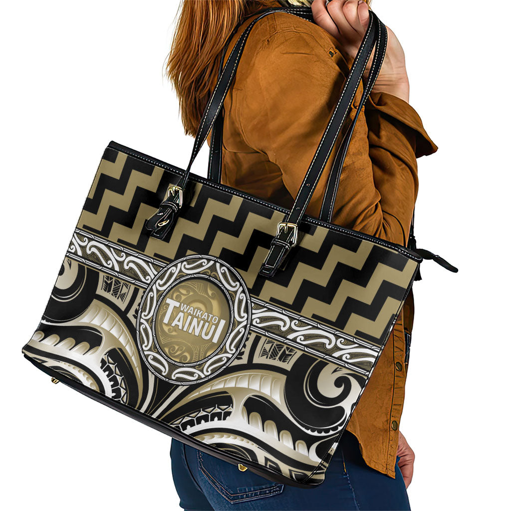 Aotearoa Waikato Tainui Leather Tote Bag Maori Iwi Poutama Puhoro Tattoo LT14 - Polynesian Pride