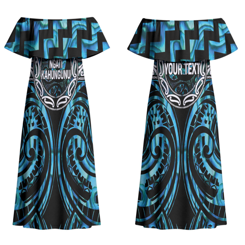 Aotearoa Ngati Kahungunu Personalised Couples Matching Off Shoulder Maxi Dress and Long Sleeve Button Shirt Maori Iwi Poutama Puhoro Tattoo LT14 - Polynesian Pride